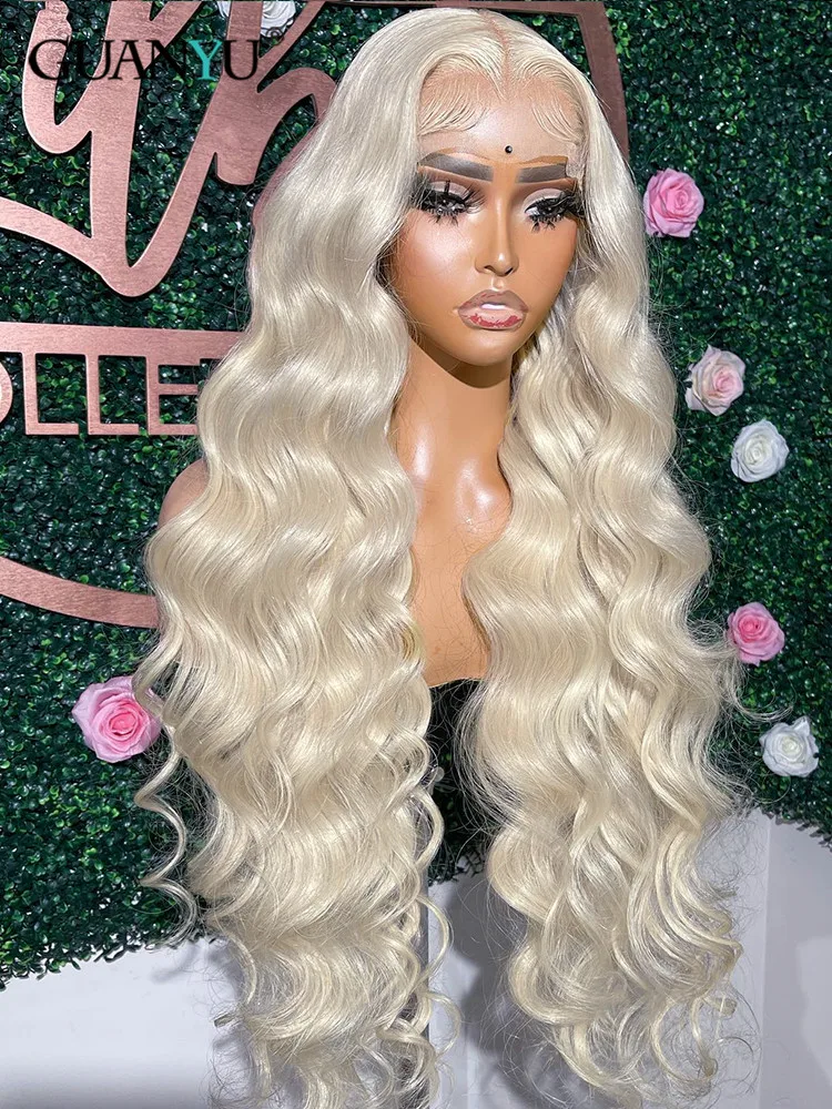#60 Color Platinum Ash Blonde Lace Front Wigs Human Hair White 13X6 HD Transparent Lace Frontal Wig For Women