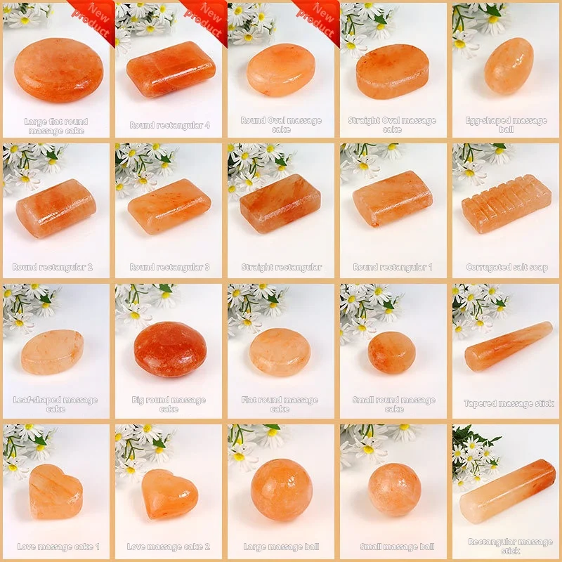 Himalayan Massage Salt Stones, Salt Soap, & Diverse Shaped Hot Compress Salt Soaps Specifically for Bathing & Facial Cleansing