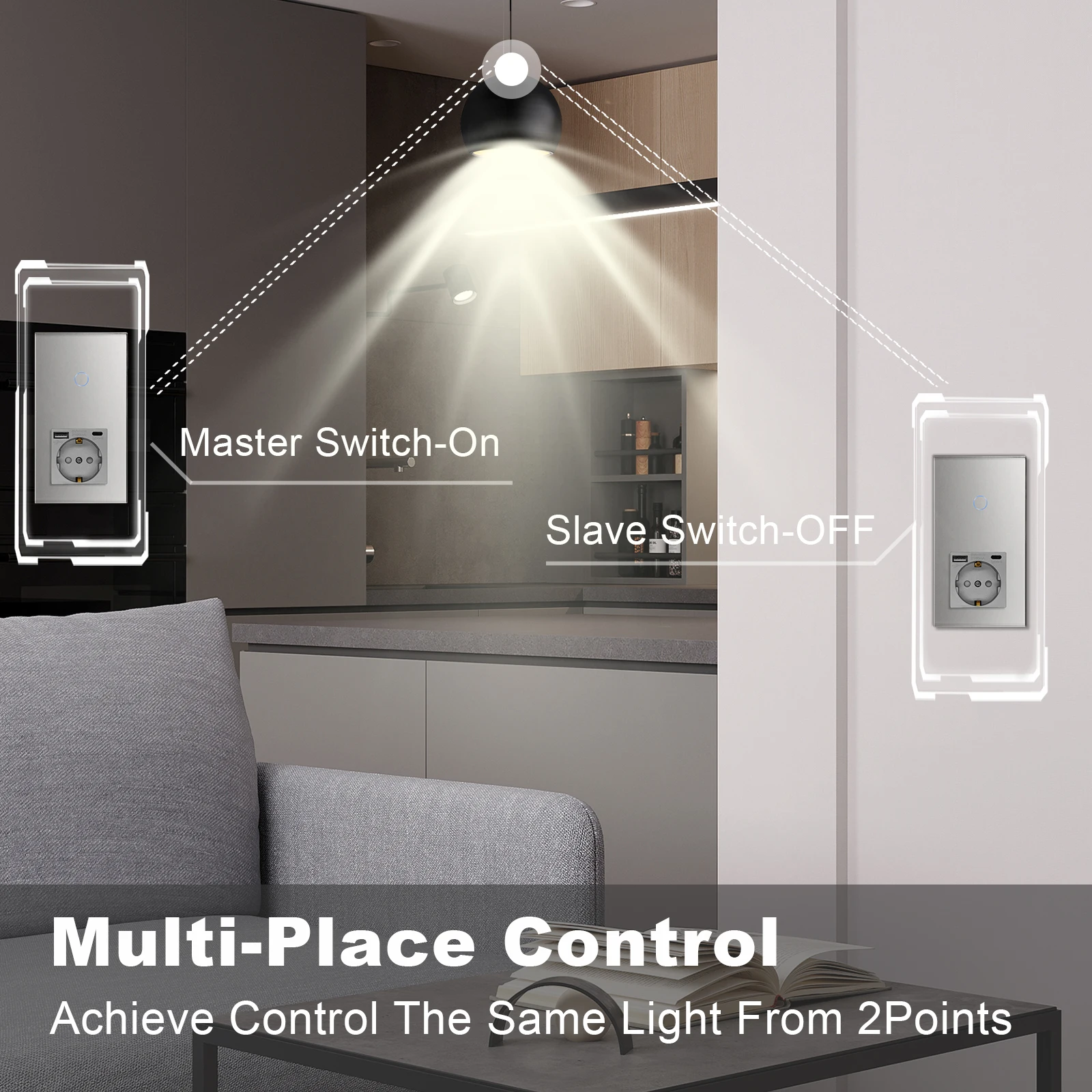 BSEED Touch Switch 2Way EU Standard Wall Socket Crystal Glass Panel Wall Light Switches Sensor Switches Two Places Power Sockets