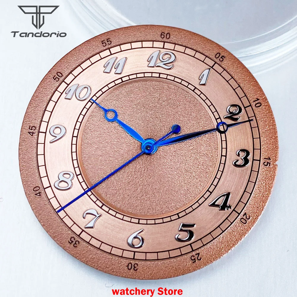 Tandorio 33.5mm Retro White/Pink Matte Arabic Numeral Watch Dial Face Hands Fit NH35 NH36 NH38 ETA2824 PT5000 Movt Vintage