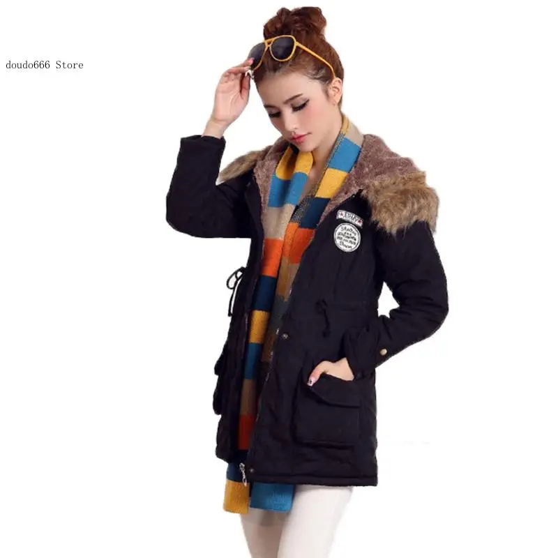 Women\\\'s Winter Cotton Coat Hooded Slim Fit Parker Cotton Coat Mid-Length Jacket Thickened Casual Jacket