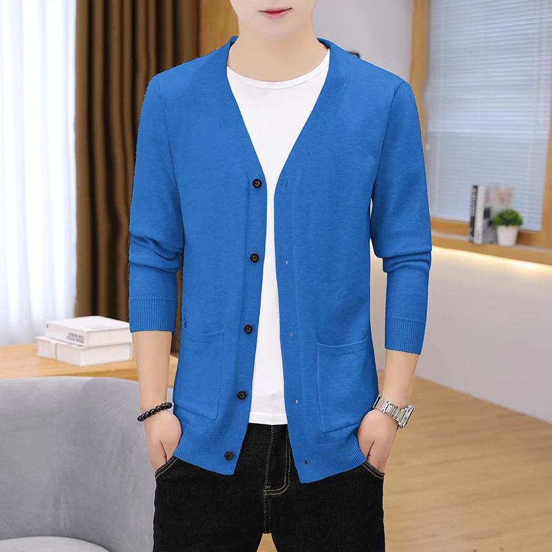 9 Color Pure Color Men's Fashion Leisure Simple Cardigan Sweater Single-breasted Sweater Jacket