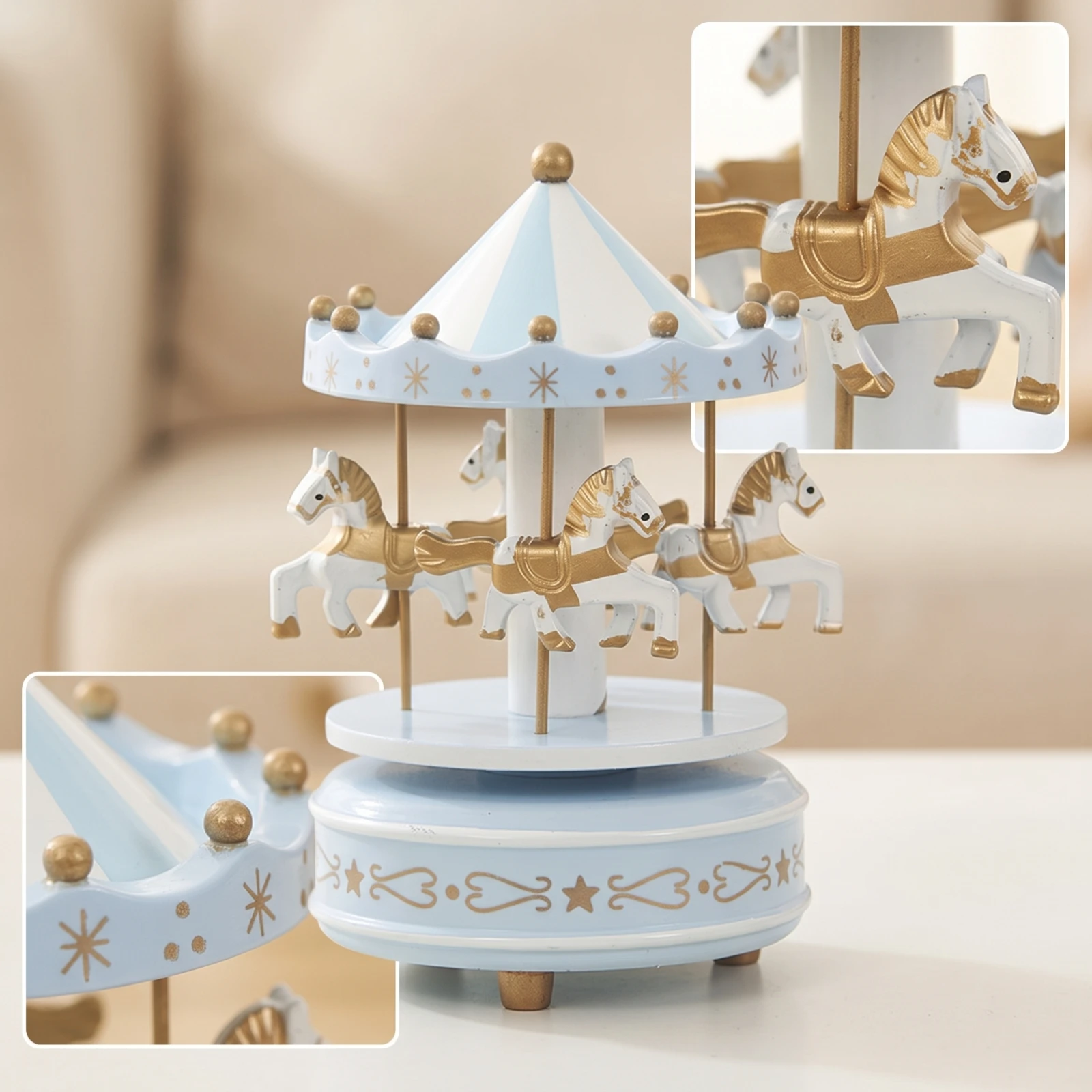 Carousel Musical Box with Horses Vintage-Style Carousel Musical Box Merry-Go-Round Figurine Tabletop Toy Nostalgic