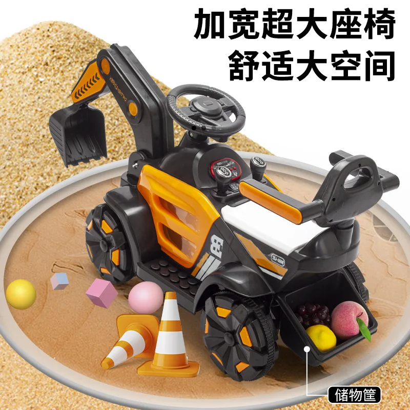 Children\'s Electric Excavator Engineering Vehicle Can Be Seated Rechargeable Light Music Off-road Vehicle Excavator Baby Toy