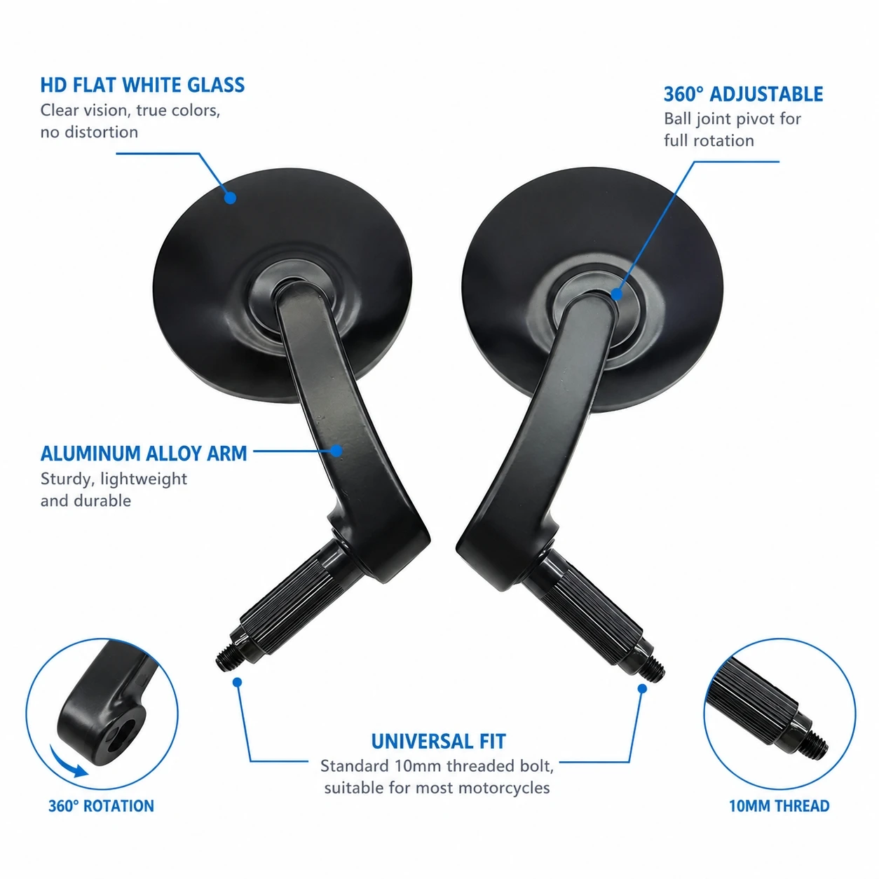 1 Pair Black Integrated Stem R - Mirror Handlebar Convex ulasan dan harga