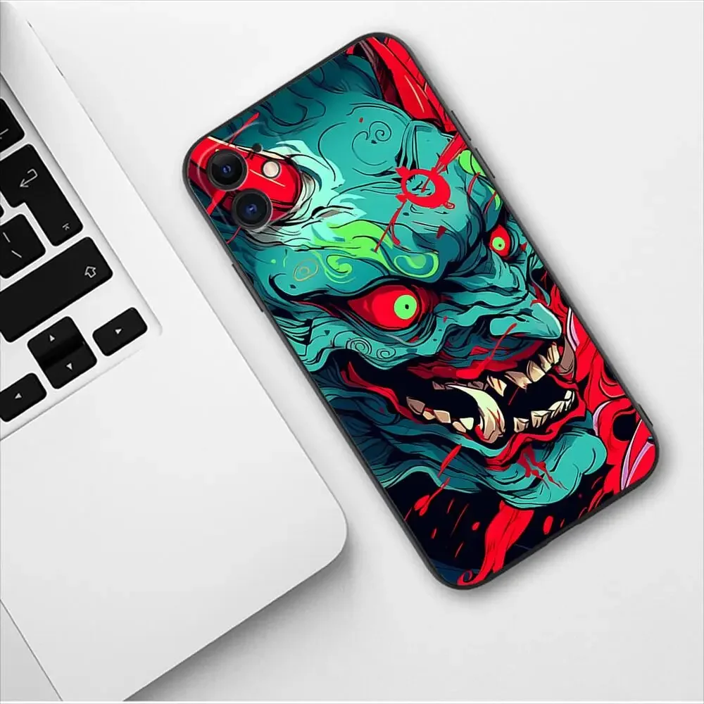 Japan Samurai Oni Mask Phone Case For Apple IPhone 15 13 12 11 14 Pro Max Mini XR X XS  Max 6 6S 8 7 plus Fashion TPU Soft Cover