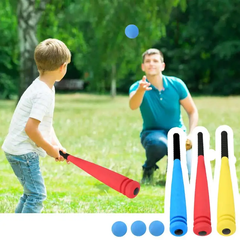 Kids Foam Baseball Bat and Ball 54cm Lightweight Safe Toy EVA Softball Bat Tball Bat for Indoor Outdoor Sports Ball Racket Set