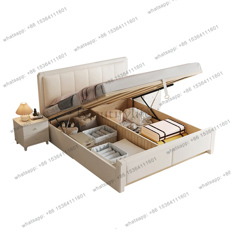 Wood Modern Girls Bed King Size Solid Wood White Master Bedroom European Bed Student Storage Simple Muebles Home Furnitures