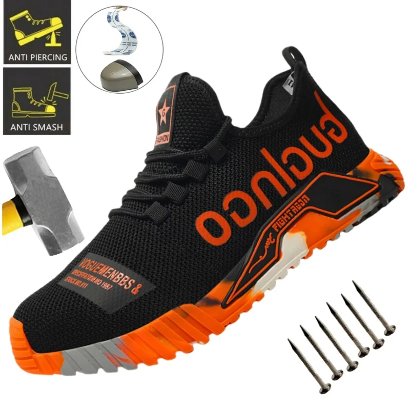 

Мужская защитная рабочая обувь, ботинки со стальным носком, легкие нескользящие, устойчивые к проколам, дышащие мужские рабочие кроссовки