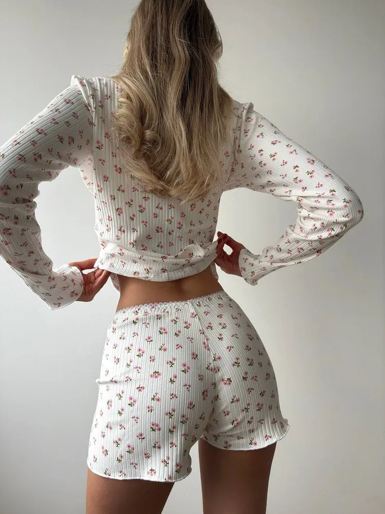 2025 Estate Nuovo lavorato a maglia Stampa Spwear Tee-Piece Set Pantaloni lunghi Sve ort Abbigliamento da casa Set Faion da donna indossabile all'aperto