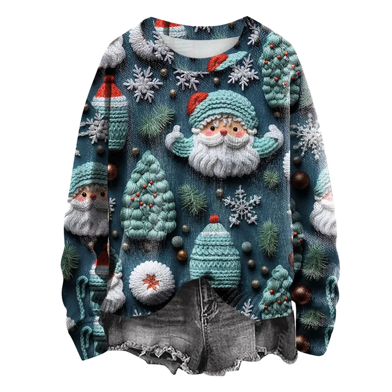 Colorful Santa Claus Pattern Hoodie Men Christmas Tree 3D Printed Pullover Autumn Long Sleeve O-Neck Hoodies Loose Sweatshirts