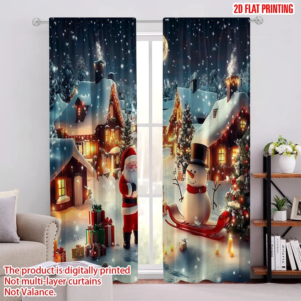

2pcs 2D flat printing Merry Christmas Window Curtains Father Christmas11 Polyester Without Electricity 0 Perfect for Entryway