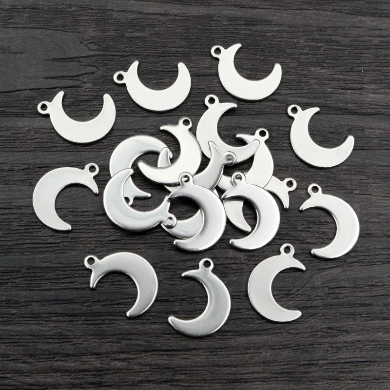 30pcs 16x11mm No Fade Charms 316 Stainless Steel Moon Cute Bracelet Necklace Pendant Charms DIY Jewelry Making Findings