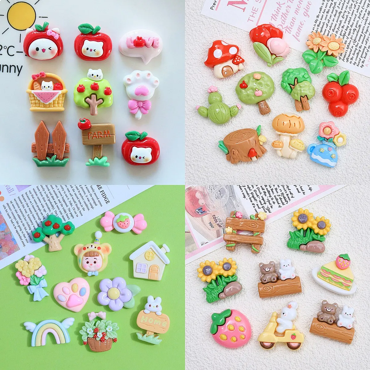 100pcs Cute Rabbit Flower Resin Cabochon Flatback DIY Accessories for Phone Case Hairpin Keychain Earring Scrapbook Decor