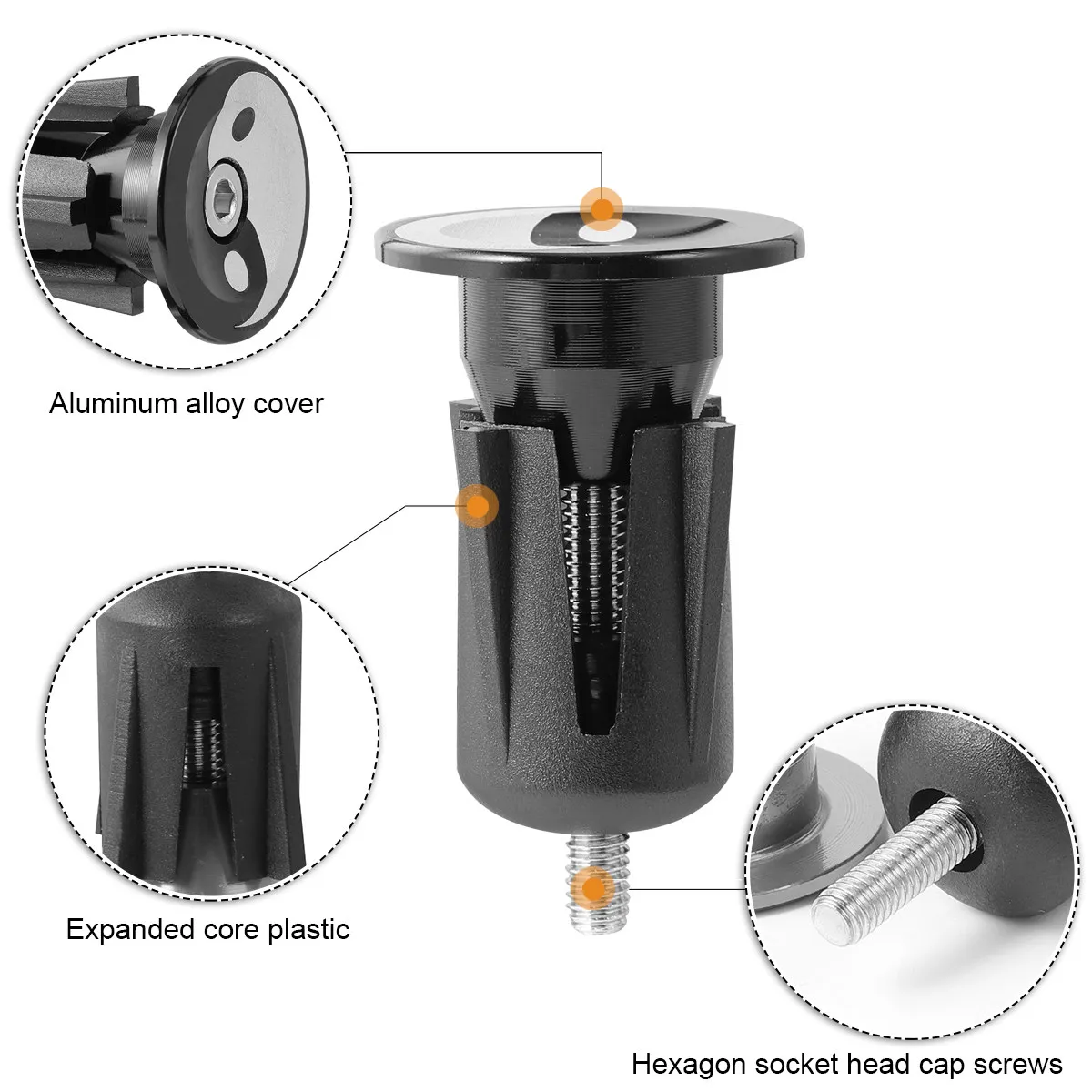 1Pair Aluminum Alloy Handlebar End Plugs Bike Handlebar Cap for Mountain Road Bike Tightening Screw Expandable Insert with