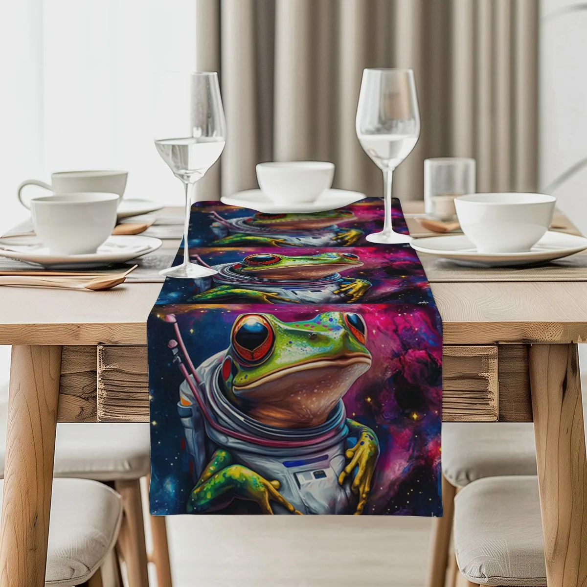 

print table runner Galaxy Frog Surreal Long cloth for Weddings Elegant Home Decor accessories,home Durable Fabric
