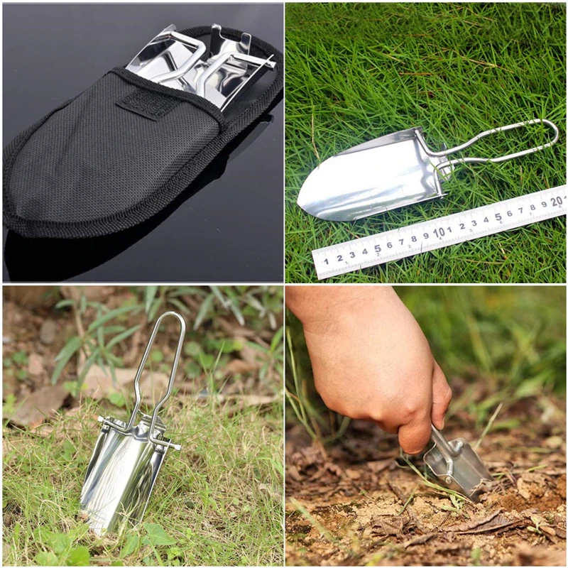 Mini Collapsible Folding Shovel with Storage Bag Stainless Steel Garden Tools Camping Spade Gardening Flower Planting Tool