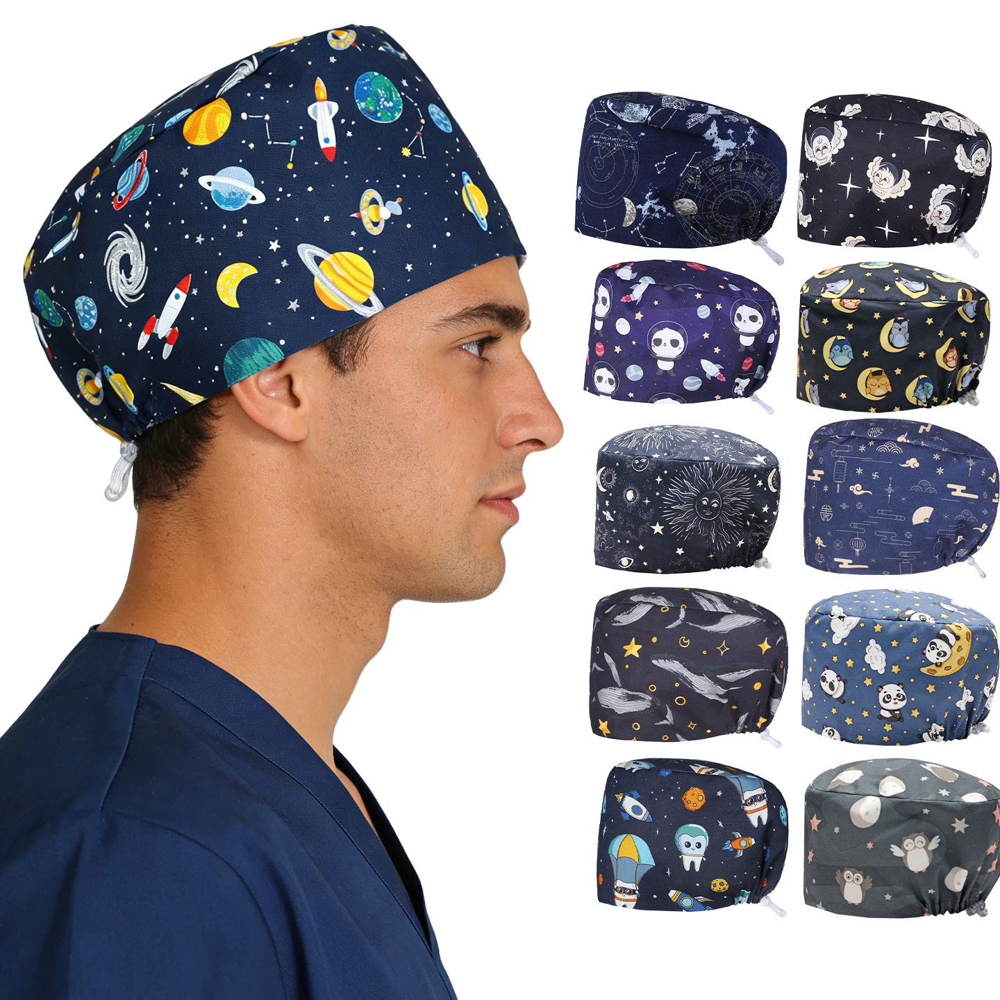 

Медицинские шапочки с мультяшным рисунком для женщин и мужчин, рабочие головные уборы для лаборантов, врачей, стоматологов, ветеринаров, медицинские принадлежности, шапочки для операционных