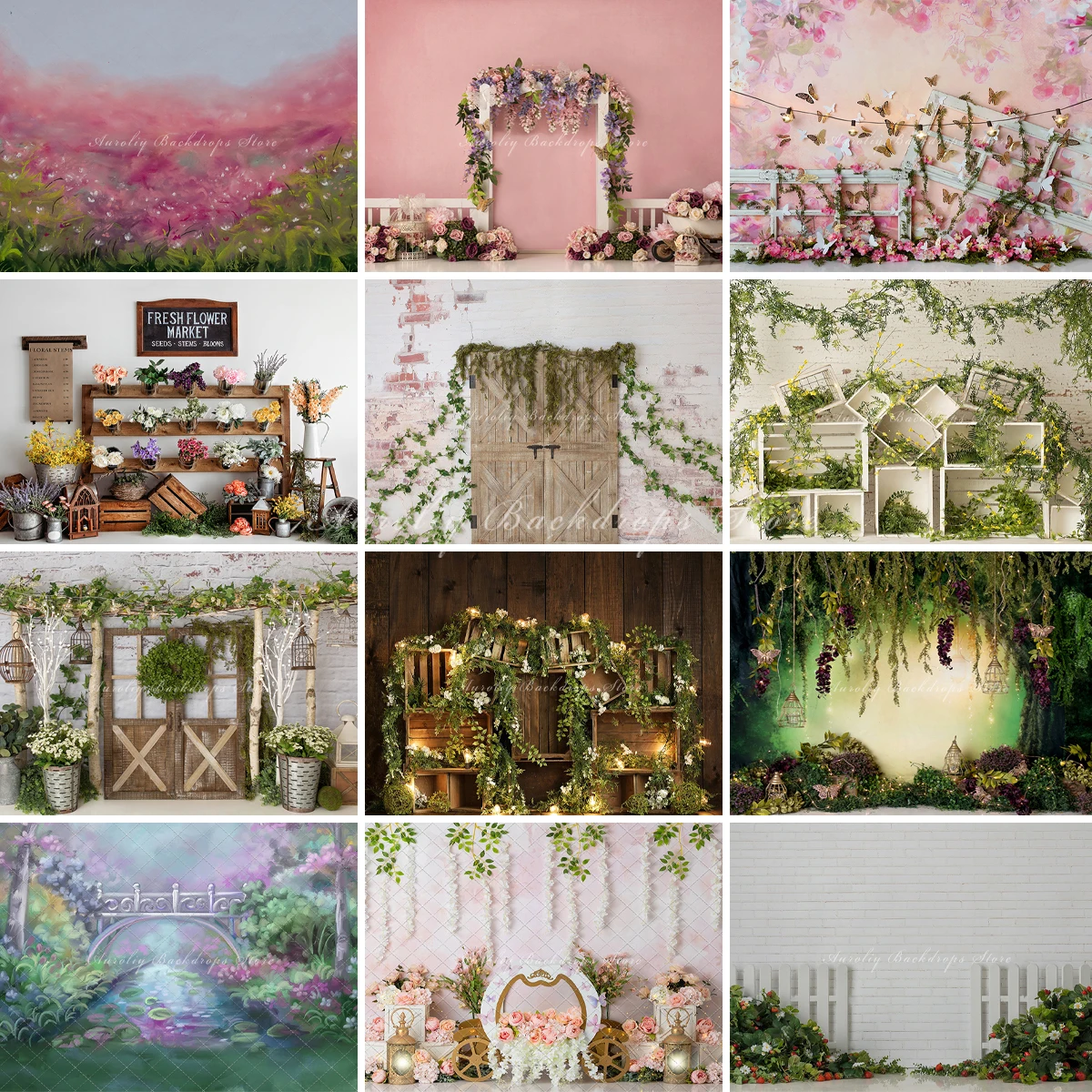 Fondo Floral para sesión fotográfica de niños y adultos, telón de fondo para Tartas de cumpleaños, utilería para sesión fotográfica, Primavera y jardín