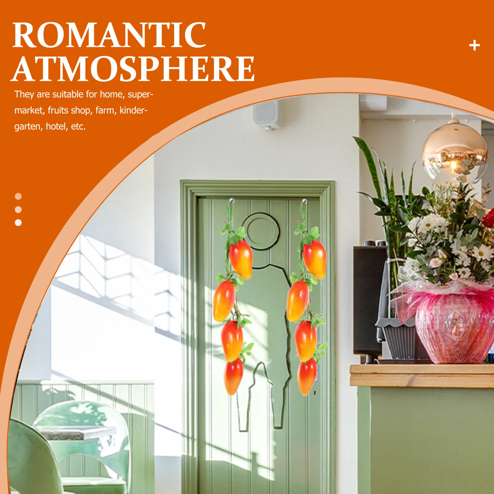 

5Pcs Artificial Mango Hanging Strings Lifelike Foam Fruit Decor for Wall Tree Hook Farmhouse Kitchen Garden Photo Props