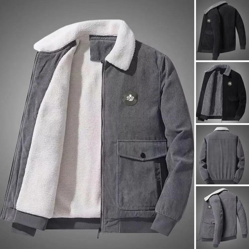 Chaqueta de pana con forro polar para hombre, abrigo largo con cremallera, solapa informal, elegante, Otoño e Invierno