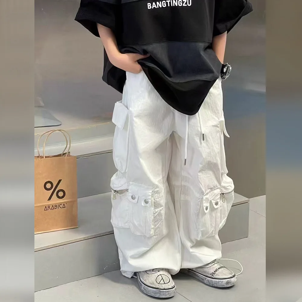 Summer Thin Casual All-match Trendy Cool Loose Pants Kids Clothes Childrens Cargo Pants Solid Color Fashionable