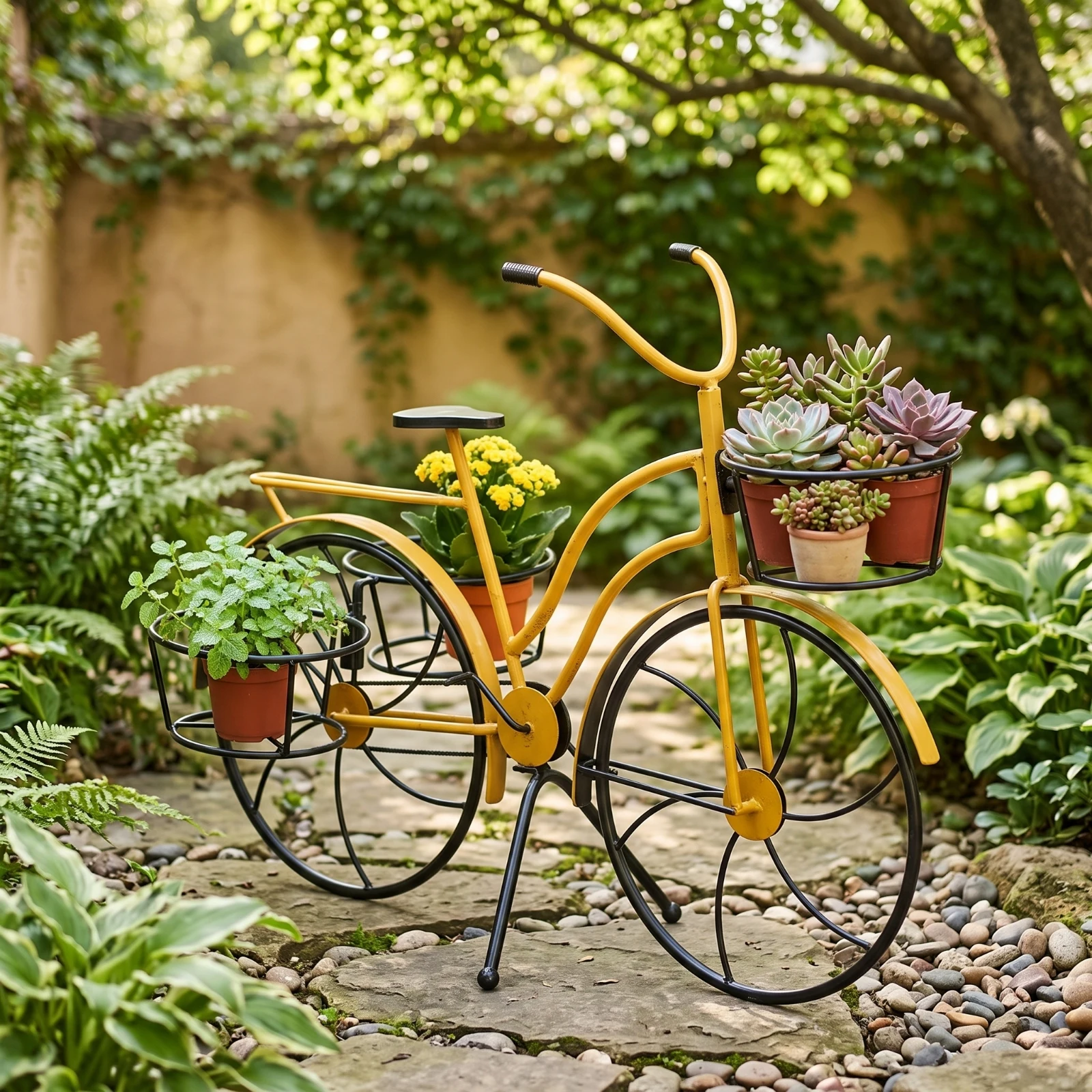 Cycle Plant Stand Vintage Cycle Planter Flower Stand with Baskets Multi-Tier Furniture Sturdy for Gardeners, Garden, Patio