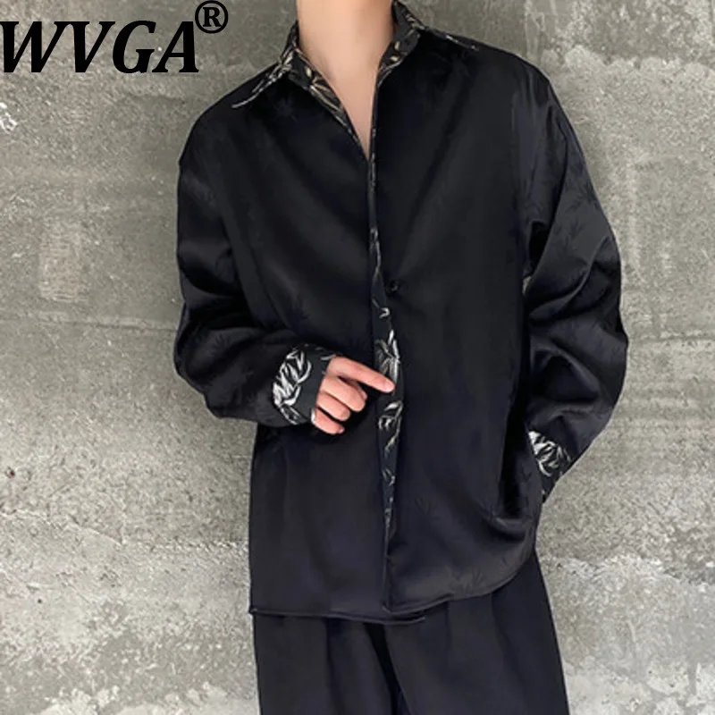 

WVGA Spring Autumn New Man Tide Chinese Style Jacquard Trendy Long Sleeved Shirts Niche Chic Casual Turn-Down Collar Tops W20936