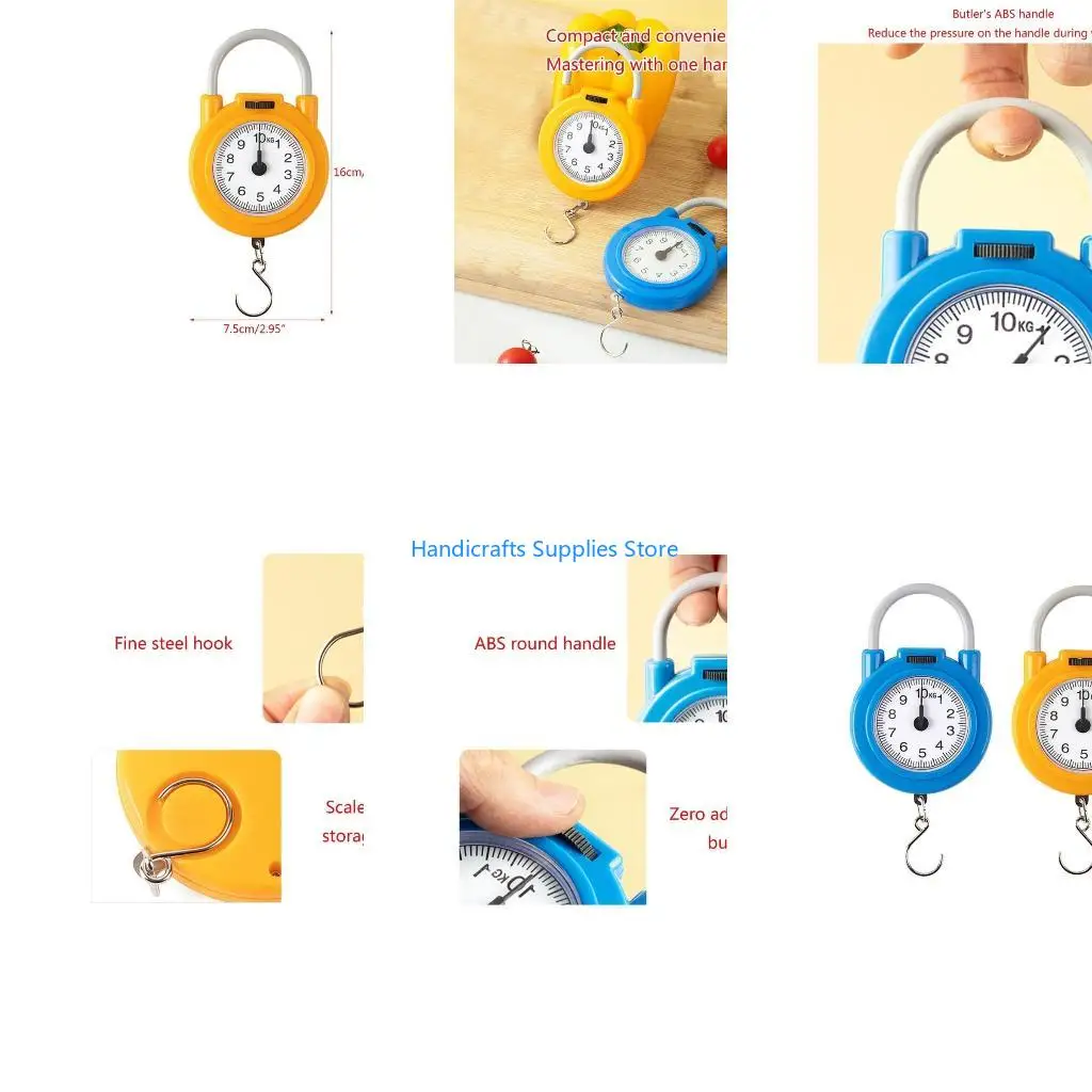R1WA Portable Mini Pointers Hook Spring Balance Hanging Scale 10kg Weighing Scales