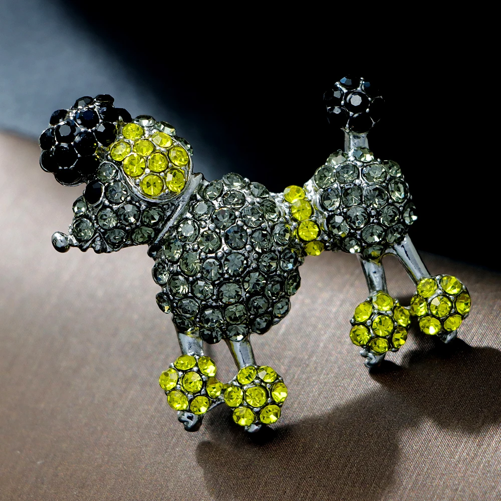 CINDY XIANG Rhinestone Poodle Brooch Small Cute Animal Pin Fashion Jewelry 2 Colors Available