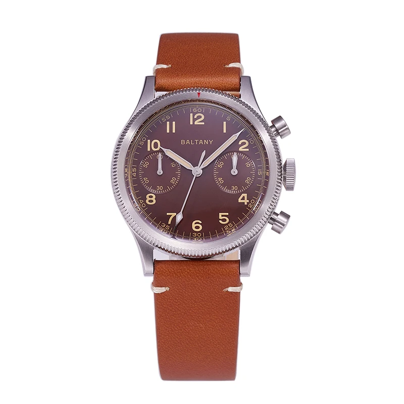 Baltany S5054 Pilot Chrono Quartz Watches Quick Reset Rotating Bezel Fluted Bezel Vintage Retro Style Sapphire Crystal with Lume