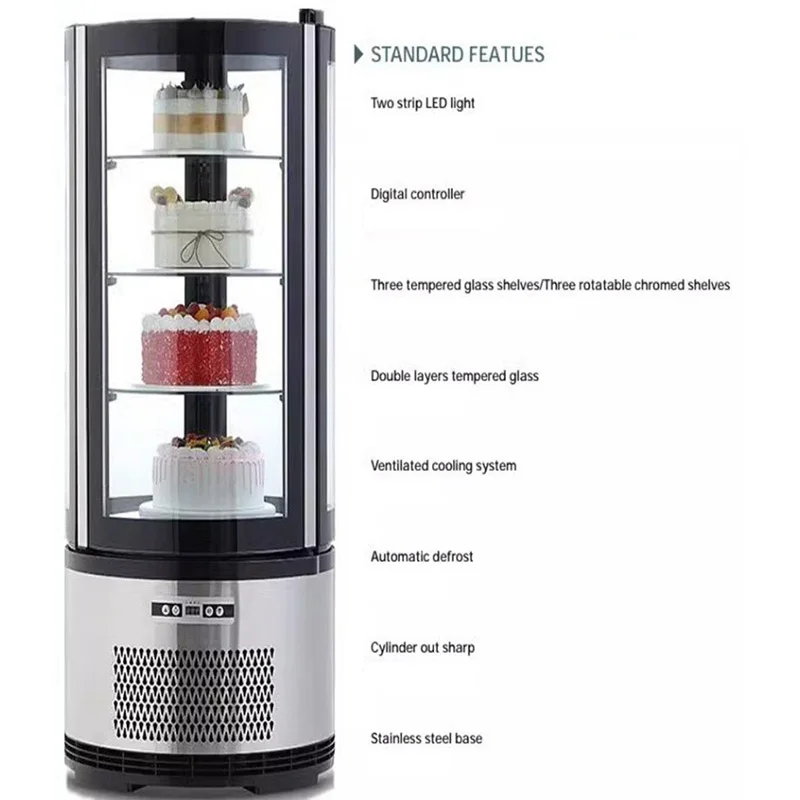 Cake Display Refrigerator,Commercial Upright Glass Cylinder Display Case for Bakeries,Stainless Steel Rotating Glass(Customized)