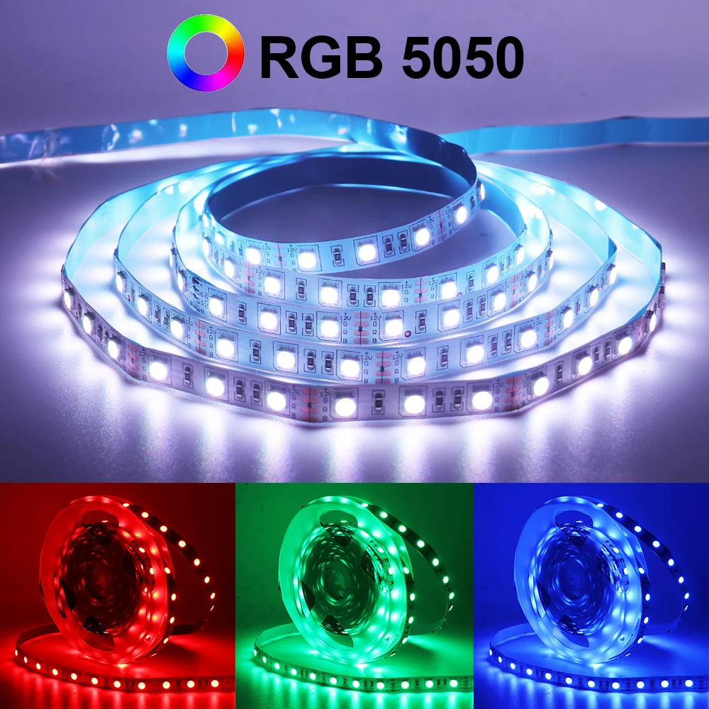 5m High Bright RGB LED Strip Light 12V 5050 60LEDs/m Flexible LED Tape Neutral White Epistar Chip Non waterproof LED Ribbon