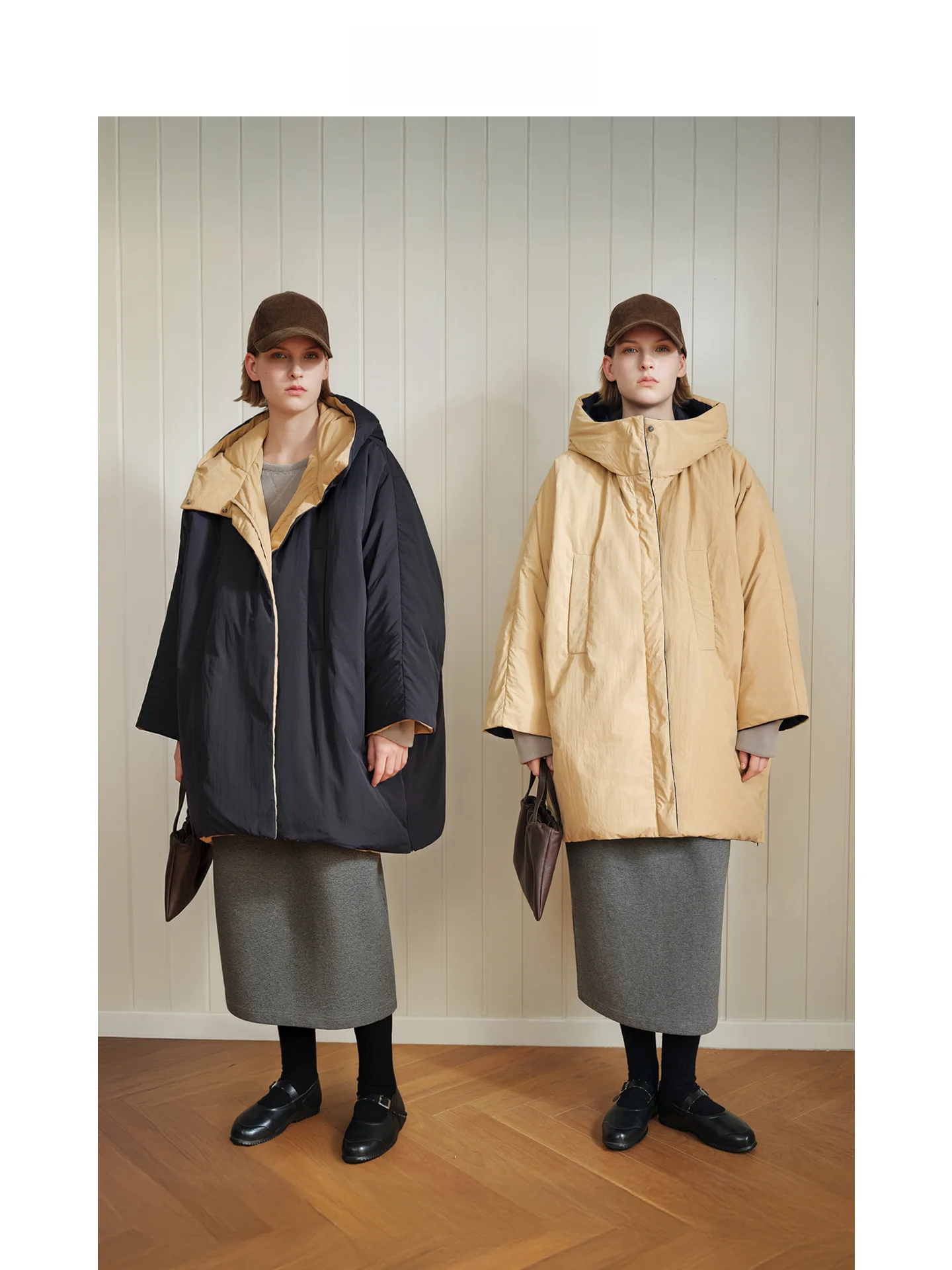 

Double-Sided Wear White Goose down Blue Cloak Stand Collar Hooded Jaet Casual Sle Mincollection Women's Puffer Coat