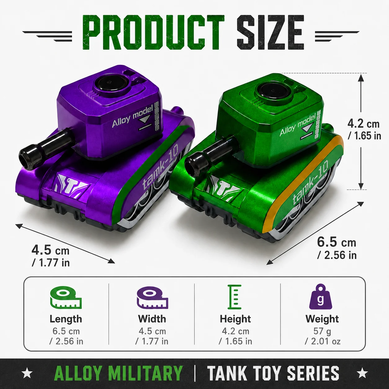 (White box) 1/87 scale, Fidget Tank style toy car, powerful spring mechanism, metal casting, the best gift.