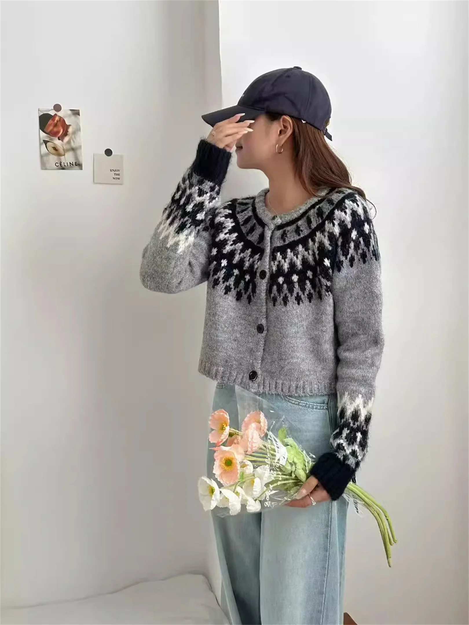 Dames ort gebreide trui jas Island Fair Isle contrasterende kleur gebreide kleding afslanken groot formaat herfst faion casual sle