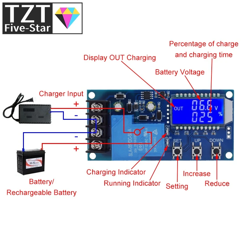 TZT 6-60V 30A Lead-acid Solar Battery Charge Controller Protection Board Charger Time Switch 12V 24V 36V 48V Battery Bapacity