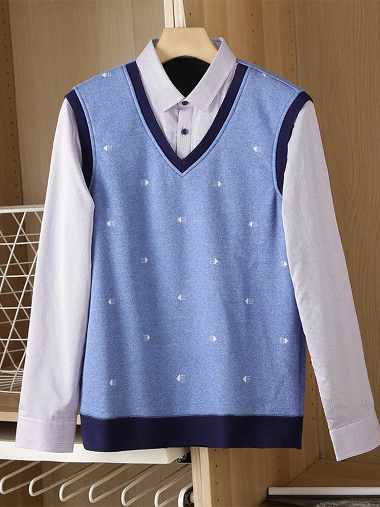 

Thiened Fce Men's Knitted irt Collar Sweater Autumn Winter Casual Sle Base Layer Top Polyester Inner Non-Si...