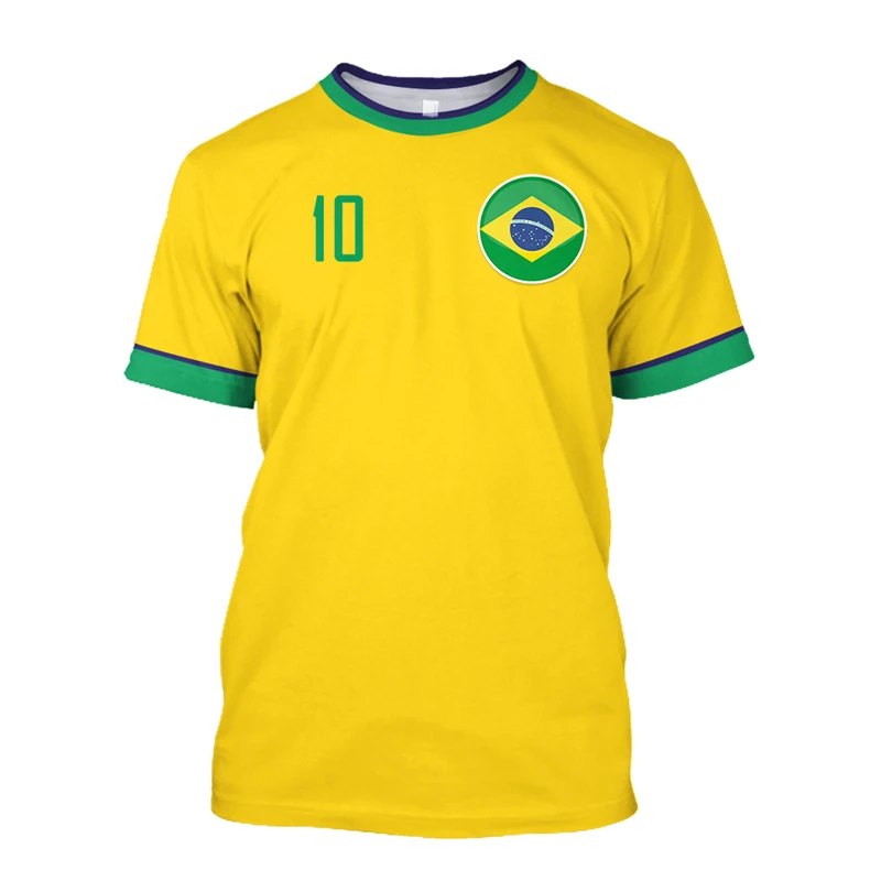 Simple Brazil Football T-shirts Summer Fashion Short Sleeve 3D Brazilian Flag Printed T Shirts Casual Loose Sports Custom Tops