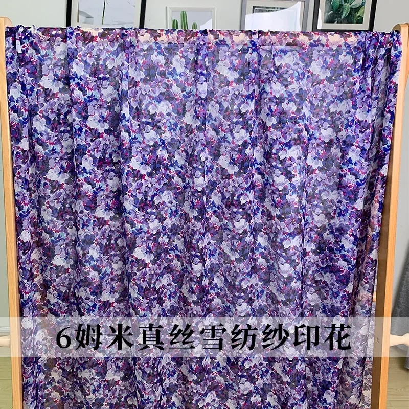 

Redraspberry 138CM 25g/m 100%Silk chiffon Fabric blue purple flowers fabrics clothes Garment DIY sewing materials Freeshipping