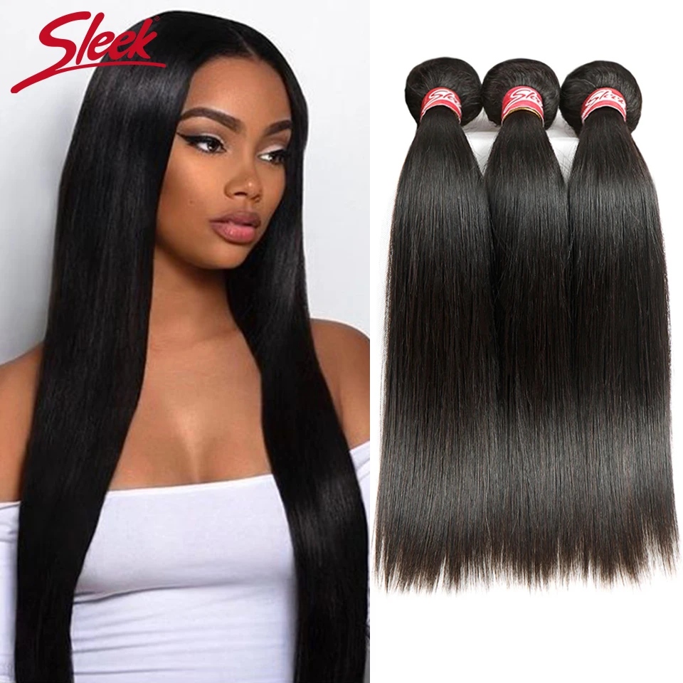 Sleek Straight Hair Bundles Brazilian Hair Bundles Remy Human Hair Extensions 1/3/4 Bundle Deals Weave Double Weft Weave