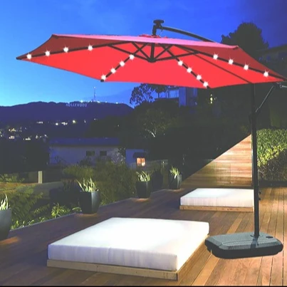 160g 70*70cm Cross Base Custom Outdoor Garden Market Solar Powered Patio LED Umbrella