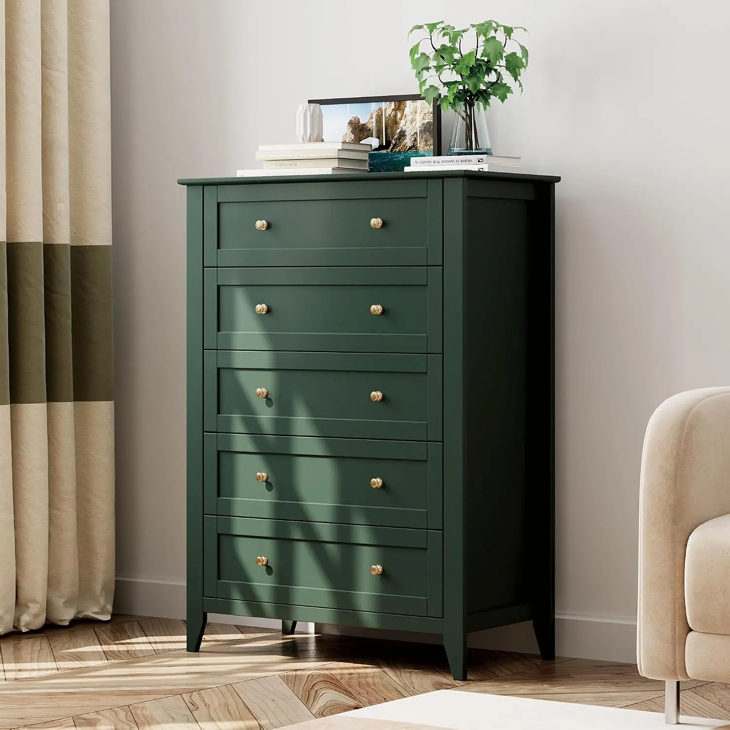 5-Drawer Dresser for Bedroom, Modern Tall Chest of Drawers with Metal Knobs, Wooden Clothing Storage Organizer for Closet, Nursery, Living Room & Apartment