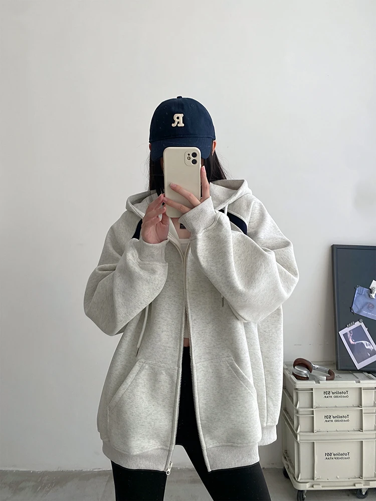 Women Oversized Sweatshirt Harajuku Y2K Drawstring Hooded Zip Up Coat Korean Casual Loose Streetwear Female Tops