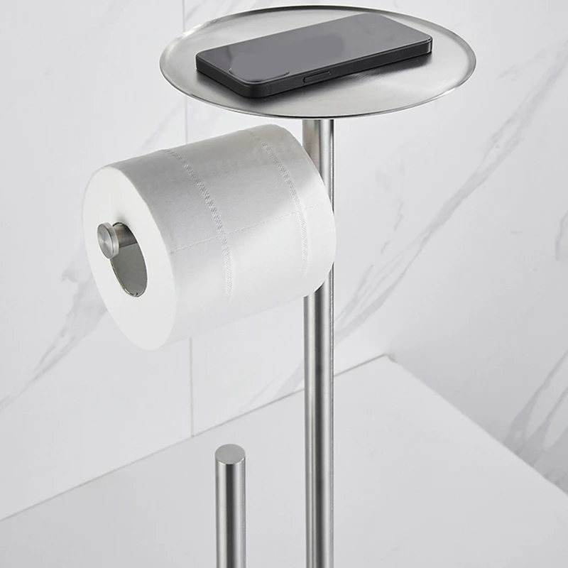 Freestanding Toilet Roll Holders Stainless Steel Anti-Rust Standing Toilet Paper Stand With Heavy, Easy To Use Mirror Silver