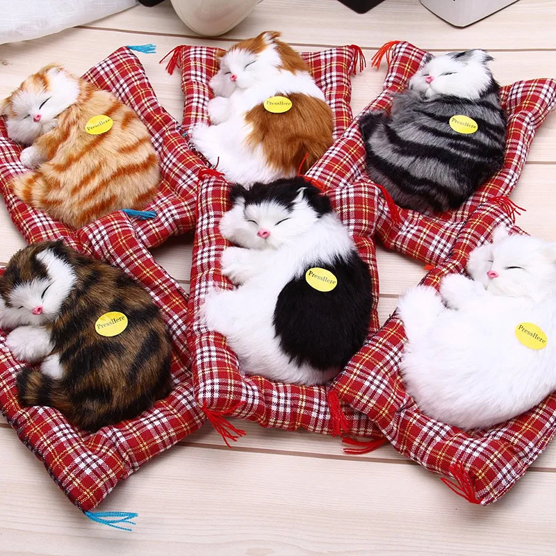 Simulation Cute Animal Doll Plush Sleeping Cats Toy with Sound Kids Christmas Gift Party Decor For Home Decoration Accessories