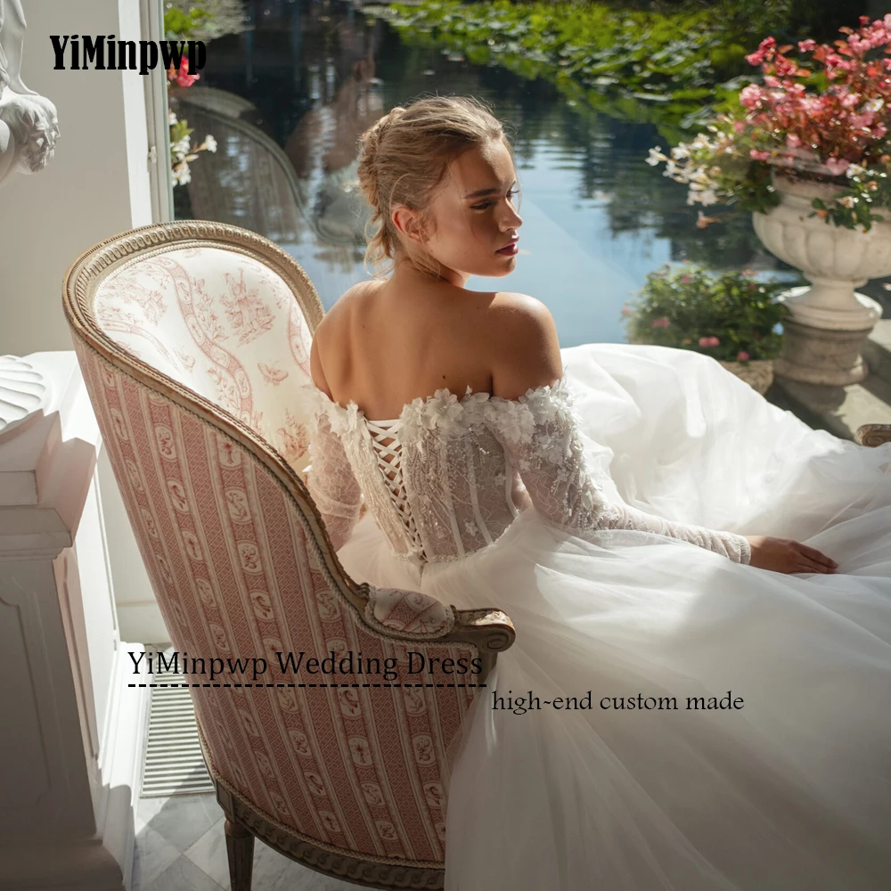 Suknie ślubne z odkrytymi ramionami 2025 damskie kwiaty koronka gorset aplikacje bez pleców suknie dla panny młodej linia A plażowe vestidos de novia