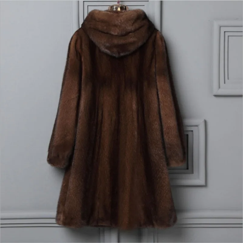 Whole Mink Coat Thickened Long Hooded Fur Coat Autumn and Winter Fashionable Fur Windbreaker for Women