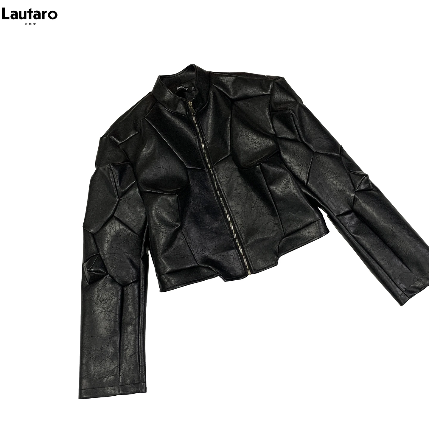 Lautaro  Spring Autumn Short Deconstruction Pu Leather Jacket Men Luxury Punk Style Zip Up Emo Menswear Clothes Streetwear 2026