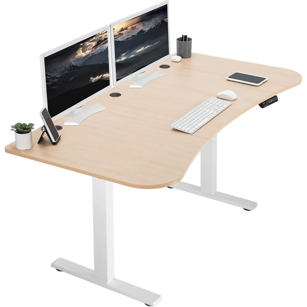 Electric Standing Desk Workstation, 63 x 32 Inches, Memory Controller Height Adjustment, 1B Series, Light Wood Top, White Frame